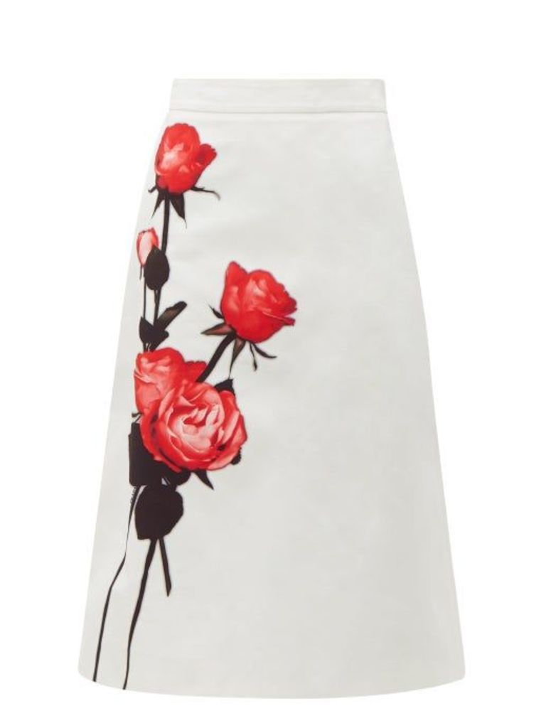 Prada - Divisa A-line Cotton Midi Skirt - Womens - White Print