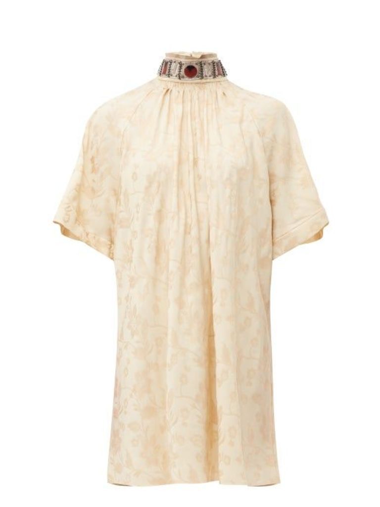 Chloé - Embellished Tie-back Floral-jacquard Dress - Womens - Beige Multi