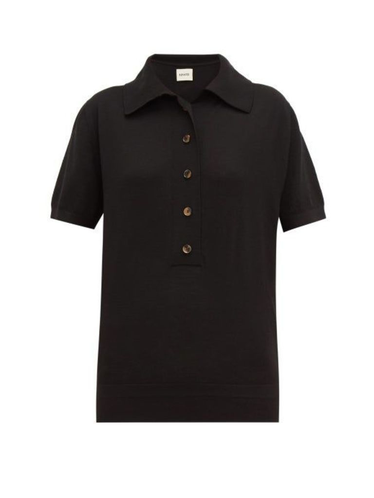 Khaite - Enzo Wool-blend Knitted Polo Shirt - Womens - Black