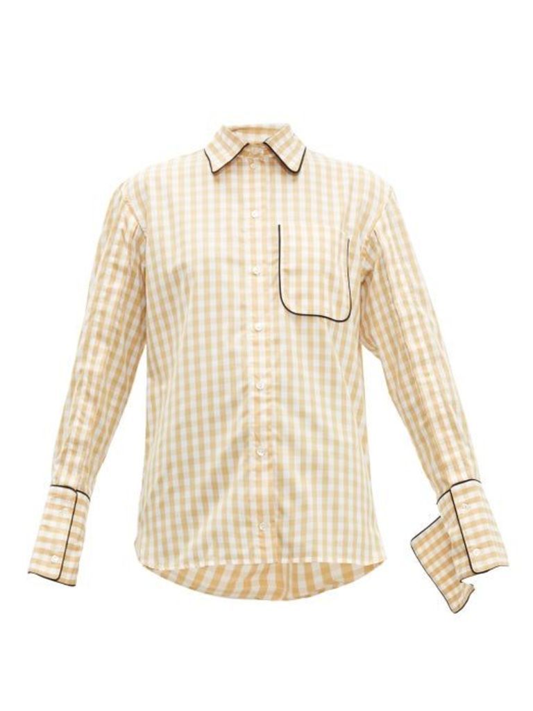 Jw Anderson - Scarf-collar Gingham Cotton Shirt - Womens - Brown White
