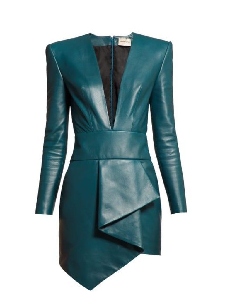 Alexandre Vauthier - Plunge-neck Leather Mini Dress - Womens - Blue