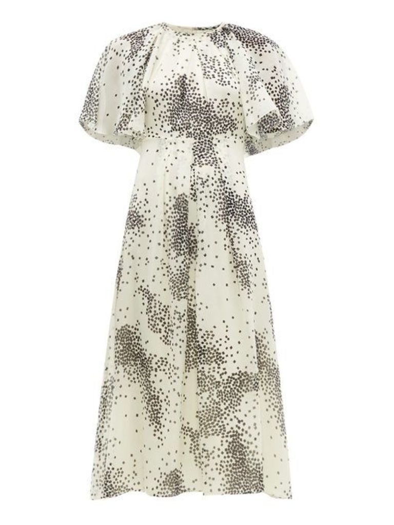 Giambattista Valli - Square-print Silk-chiffon Midi Dress - Womens - Ivory Multi
