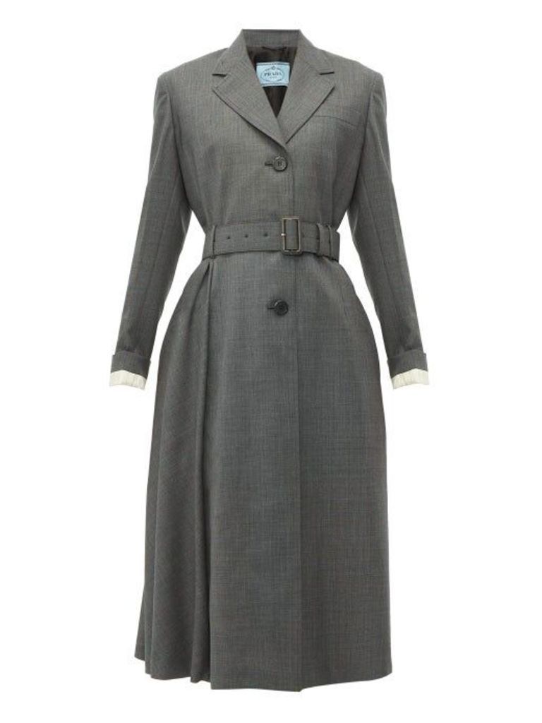 Prada - Single Breasted Prince Of Wales Check Wool Coat - Womens - Grey
