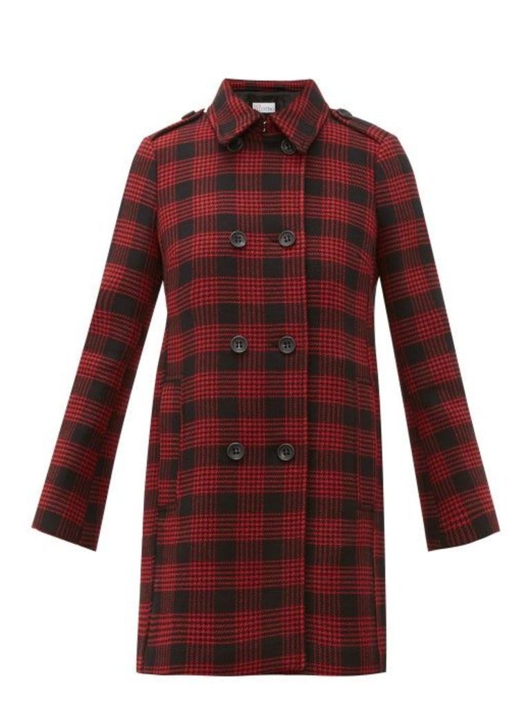 Redvalentino - Double-breasted Prince Of Wales-checked Coat - Womens - Black Red