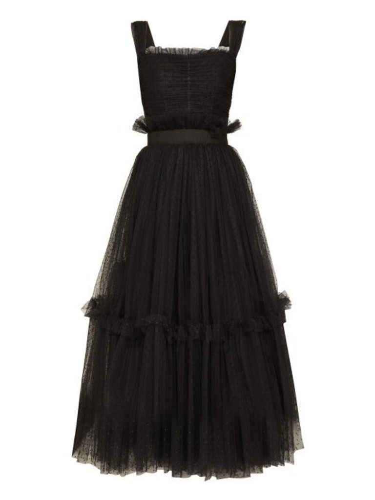 Dolce & Gabbana - Polka Dot Ruched Tulle Midi Dress - Womens - Black