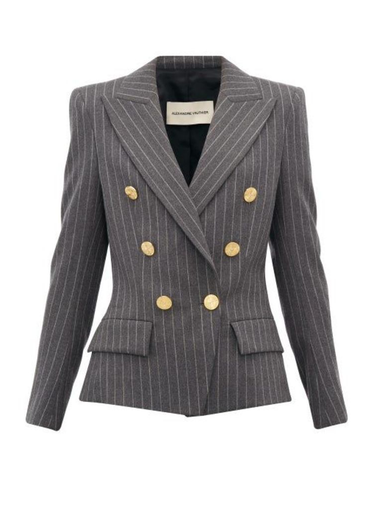 Alexandre Vauthier - Double-breasted Pinstriped Wool-blend Blazer - Womens - Grey Multi