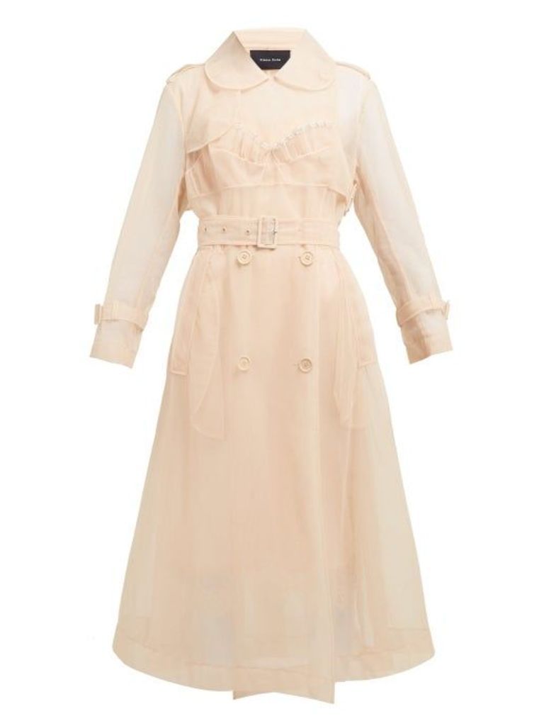 Simone Rocha - Faux Pearl Embellished Tulle Trench Coat - Womens - Beige