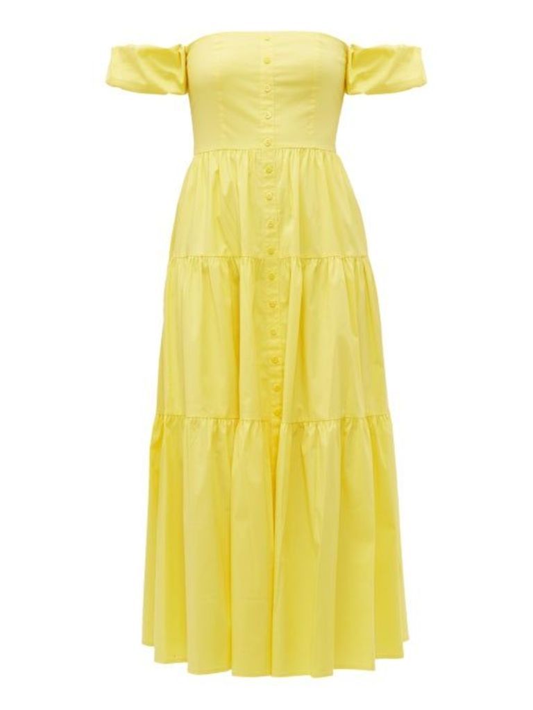 Staud - Elio Off-the-shoulder Cotton-blend Maxi Dress - Womens - Light Yellow