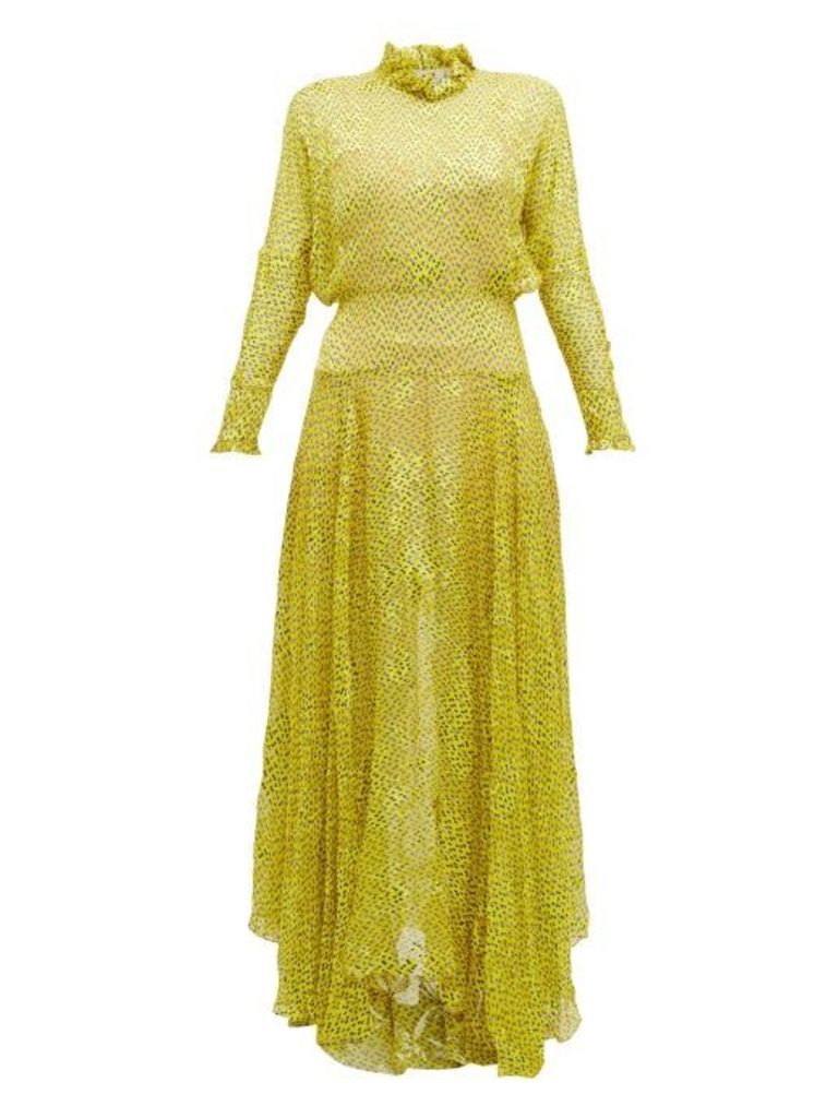 Preen By Thornton Bregazzi - Mary Ruffle-neck Devoré Maxi Dress - Womens - Yellow