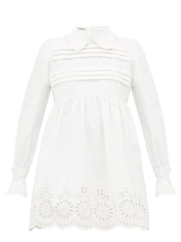 Miu Miu - Broderie-anglaise Cotton-blend Mini Dress - Womens - Ivory