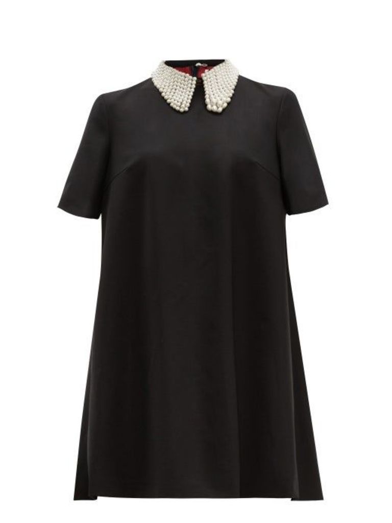 Sara Battaglia - Faux Pearl-collar Wool-blend Mini Dress - Womens - Black White