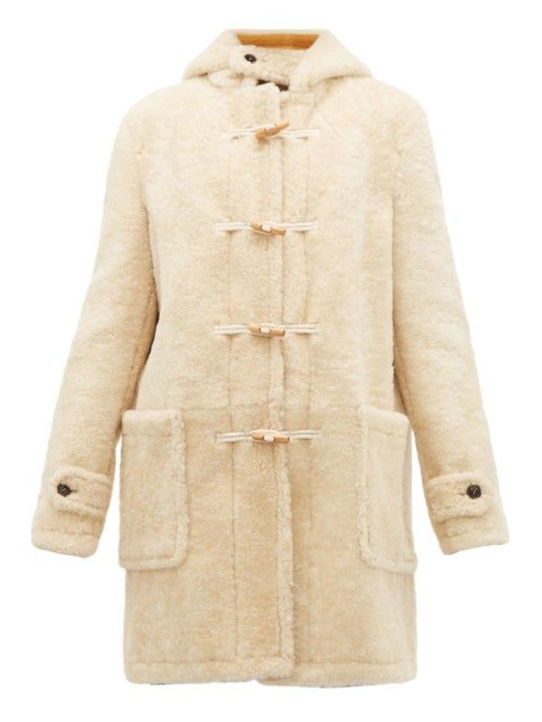 Saint Laurent - Toggle Front Hooded Shearling Coat - Womens - Ivory Multi