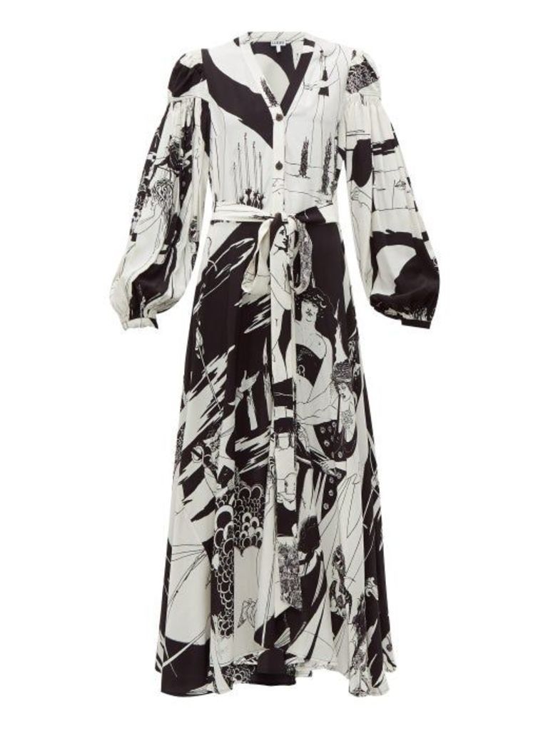Loewe - Aubrey Beardsley-print Crepe Shirtdress - Womens - Black White