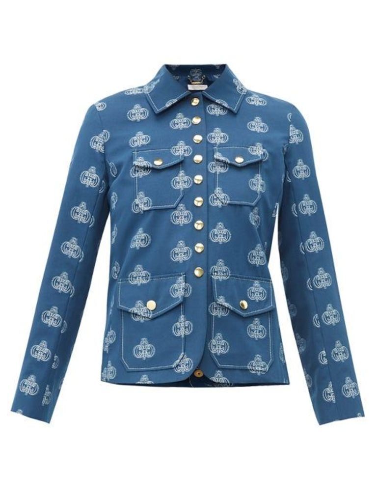 Chloé - Monogram-jacquard Cotton Jacket - Womens - Blue Multi