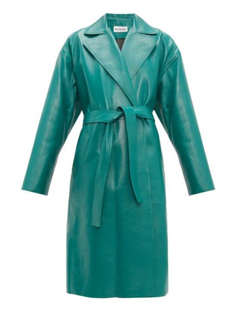 Balenciaga - Exaggerated-shoulder Leather Wrap Coat - Womens - Green Multi