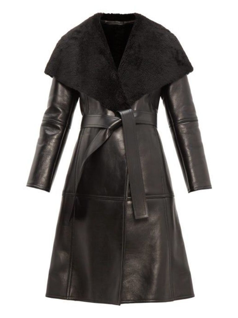 Balenciaga - Shearling-collar Single-breasted Leather Coat - Womens - Black