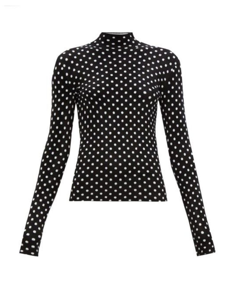 Balenciaga - High-neck Polka Dot-jacquard Velvet Top - Womens - Black White