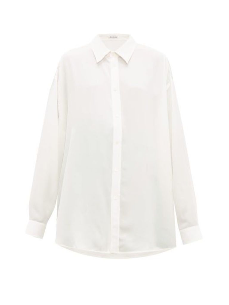 Balenciaga - Oversized Logo-print Silk Shirt - Womens - Ivory Multi