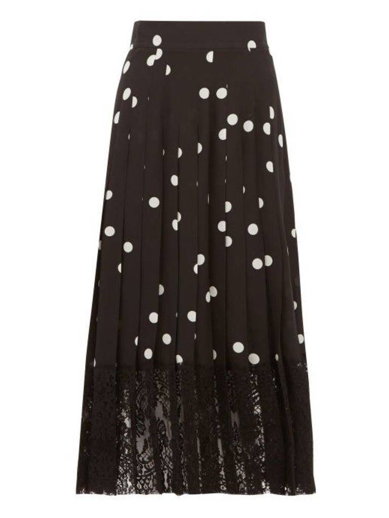 Dolce & Gabbana - Lace-trimmed Polka-dot Pleated Silk-blend Skirt - Womens - Black White