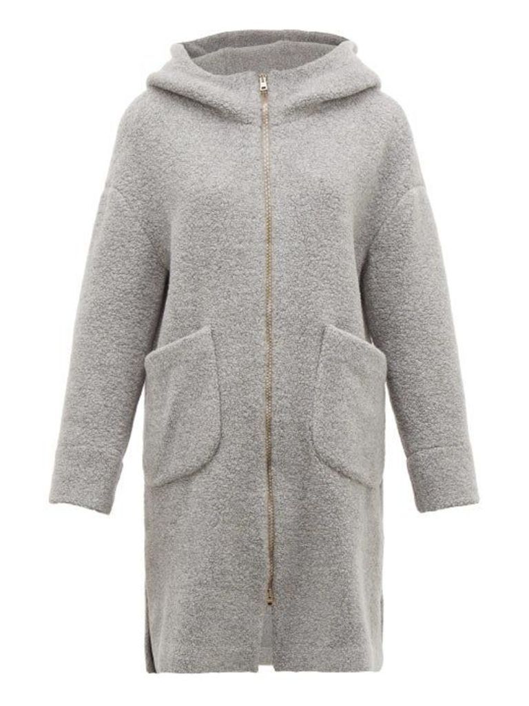 Herno - Hooded Wool-blend Bouclé Coat - Womens - Light Grey