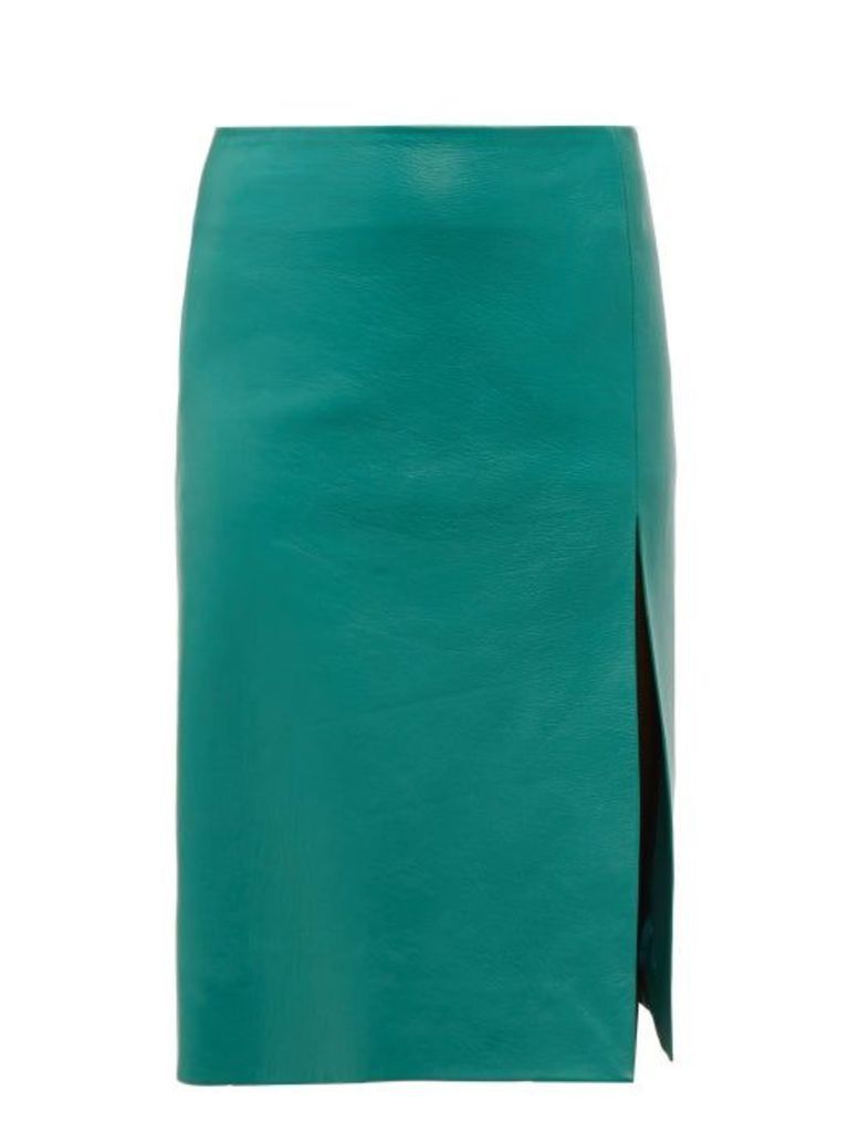 Balenciaga - Front-split Leather Midi Skirt - Womens - Green