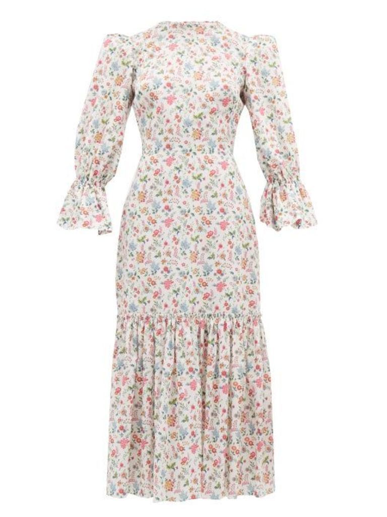 The Vampire's Wife - Floral Song Bird Printed Cotton Dress - Womens - White Multi