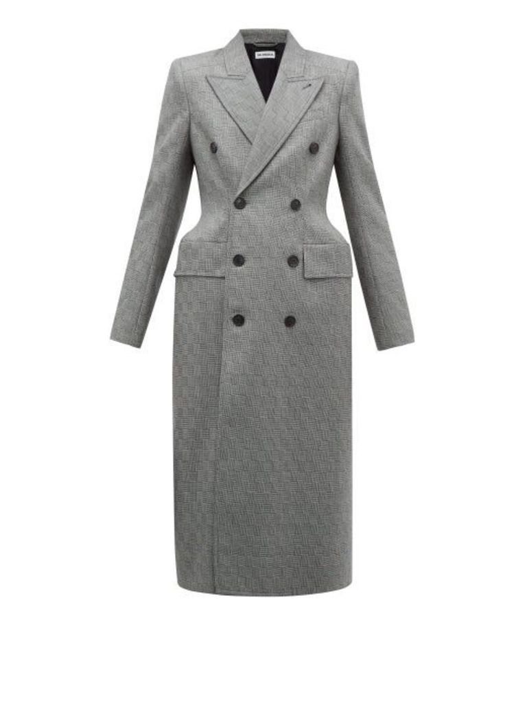 Balenciaga - Hourglass Double-breasted Crosshatch Wool Coat - Womens - Grey Multi