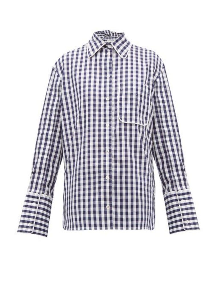 Jw Anderson - Scarf-collar Gingham Cotton Shirt - Womens - Blue White