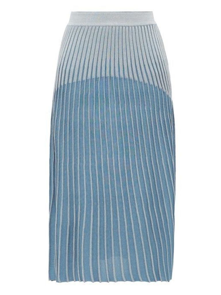 Balmain - Ribbed Jacquard-knit Midi Skirt - Womens - Blue Multi