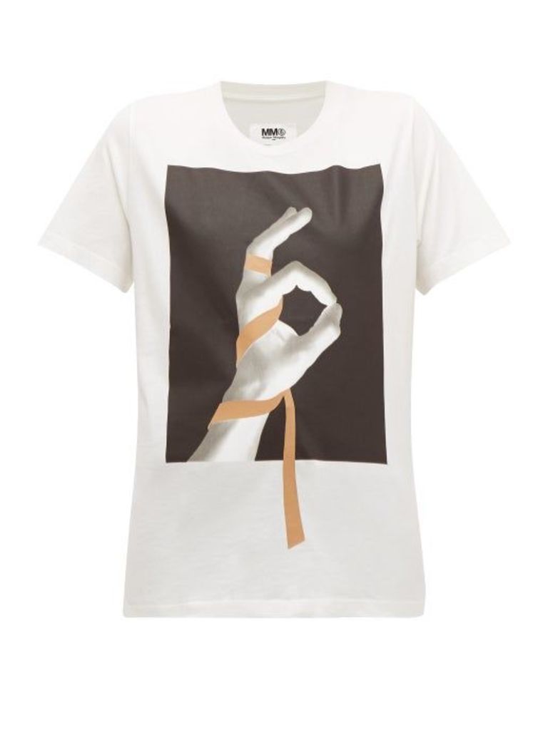 Mm6 Maison Margiela - Logo Hand-print Cotton T-shirt - Womens - White