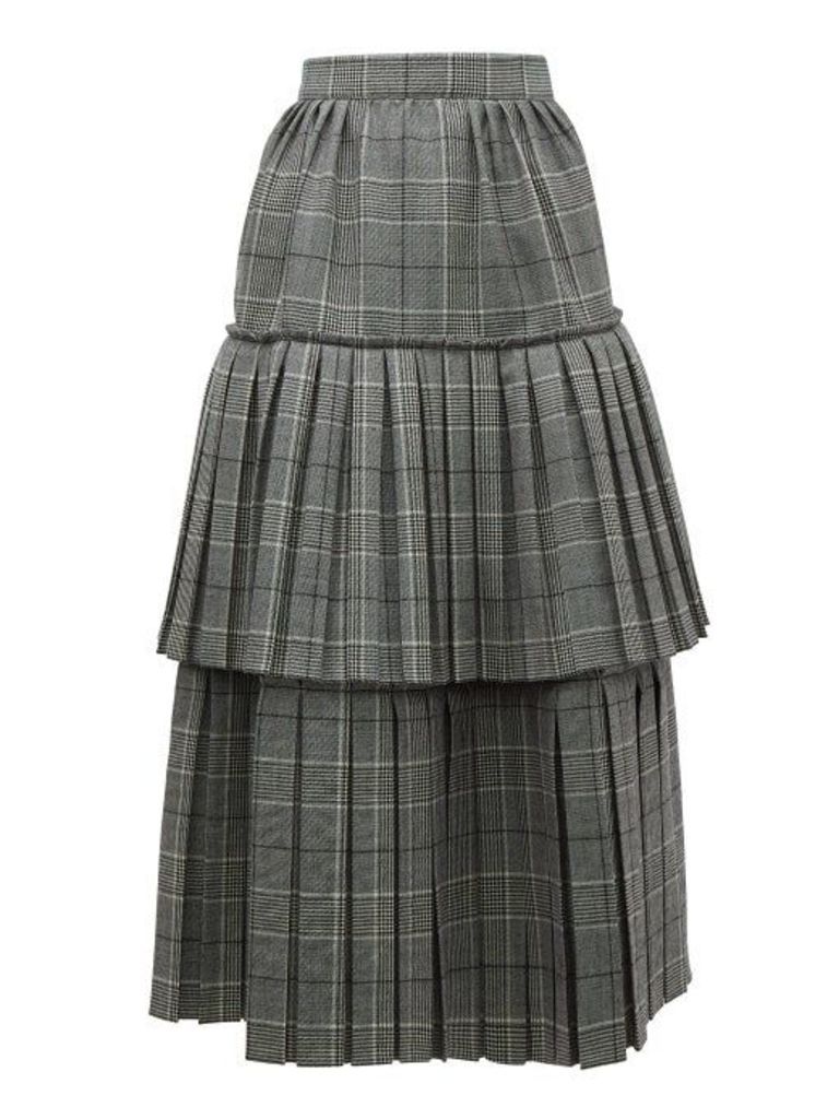 Gucci - Prince Of Wales-check Pleated Tiered Wool Skirt - Womens - Grey Multi