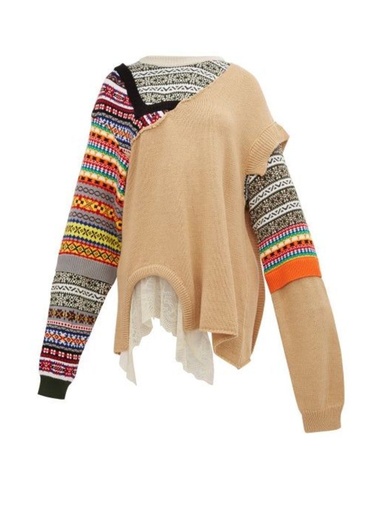 Preen By Thornton Bregazzi - Naya Fair Isle-knit Patchwork Cotton Sweater - Womens - Beige Multi
