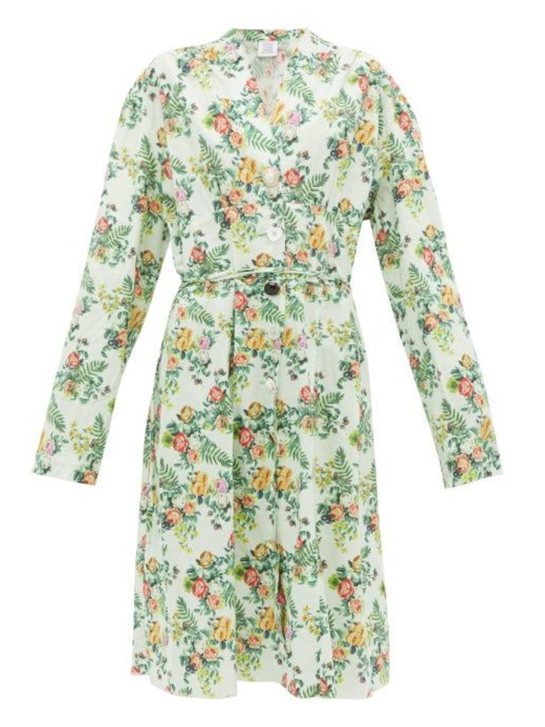Vetements - Floral Print Tie Waist Cotton Dress - Womens - Green Multi