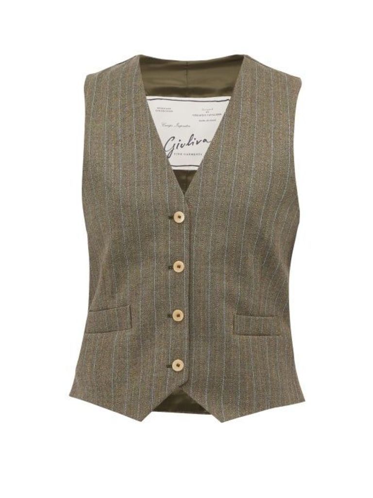 Giuliva Heritage Collection - The Andrea Pinstriped Wool Waistcoat - Womens - Grey Multi
