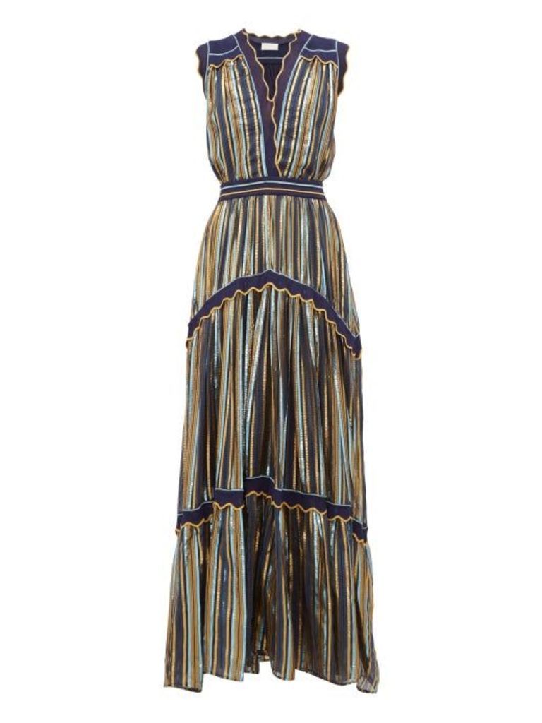Peter Pilotto - Striped Tiered Tulle Dress - Womens - Blue Gold