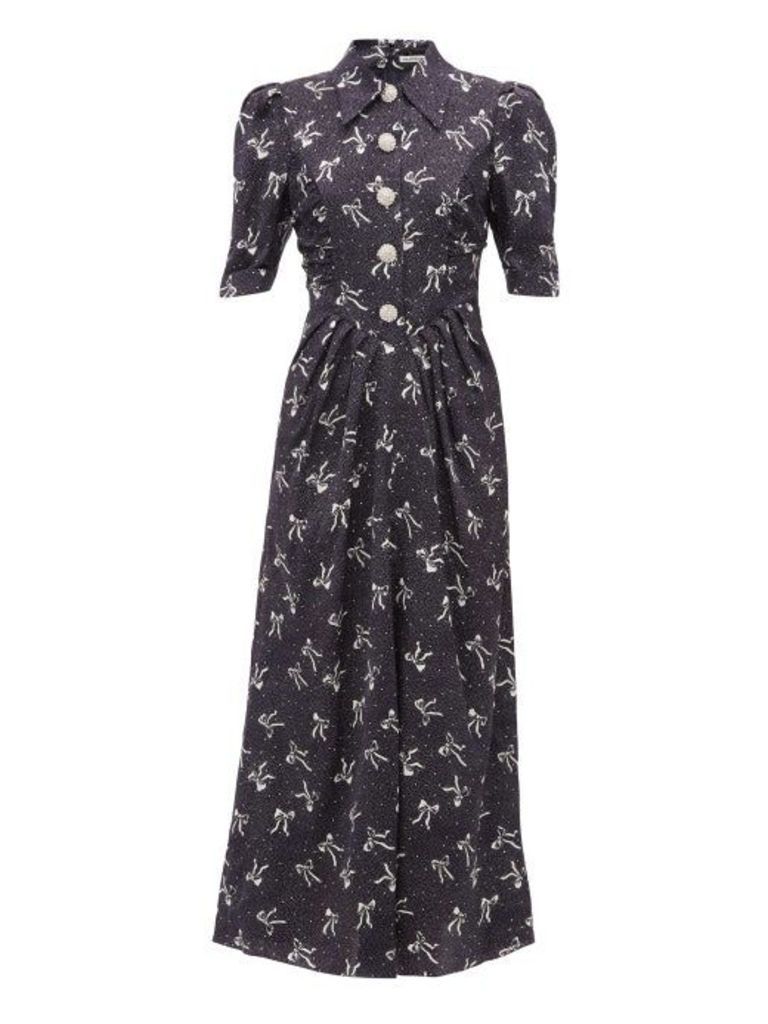 Alessandra Rich - Polka-dot And Bow-print Silk Dress - Womens - Navy Multi