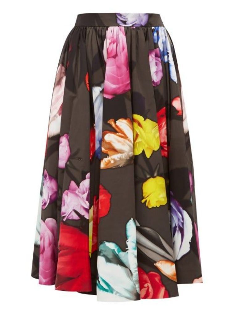 Prada - Floral-print Cotton-poplin Skirt - Womens - Grey Multi