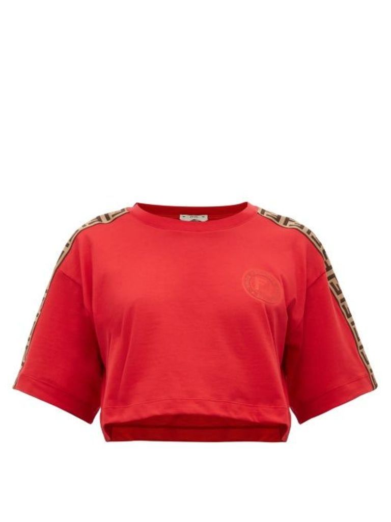 Fendi - Logo-trimmed Cropped Cotton T-shirt - Womens - Red