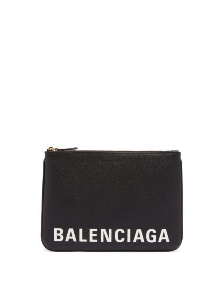 Balenciaga - Ville M Logo Print Textured Leather Pouch - Womens - Black White