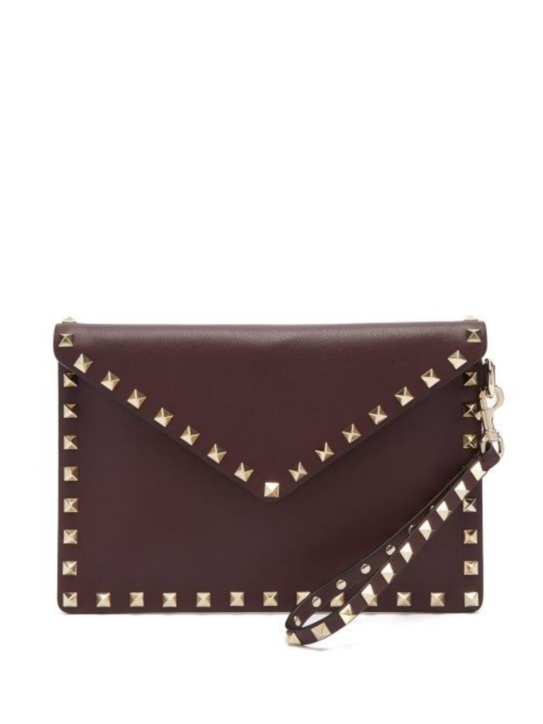 Valentino - Rockstud Leather Pouch - Womens - Burgundy