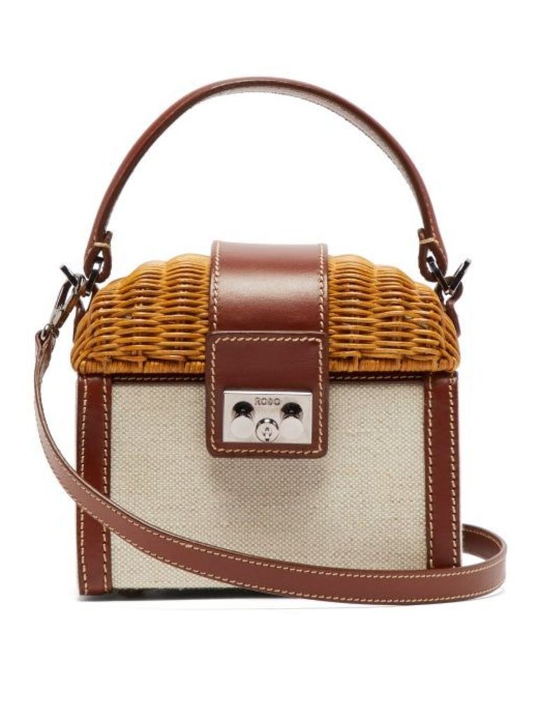 Rodo - Wicker & Leather Box Bag - Womens - Brown Multi