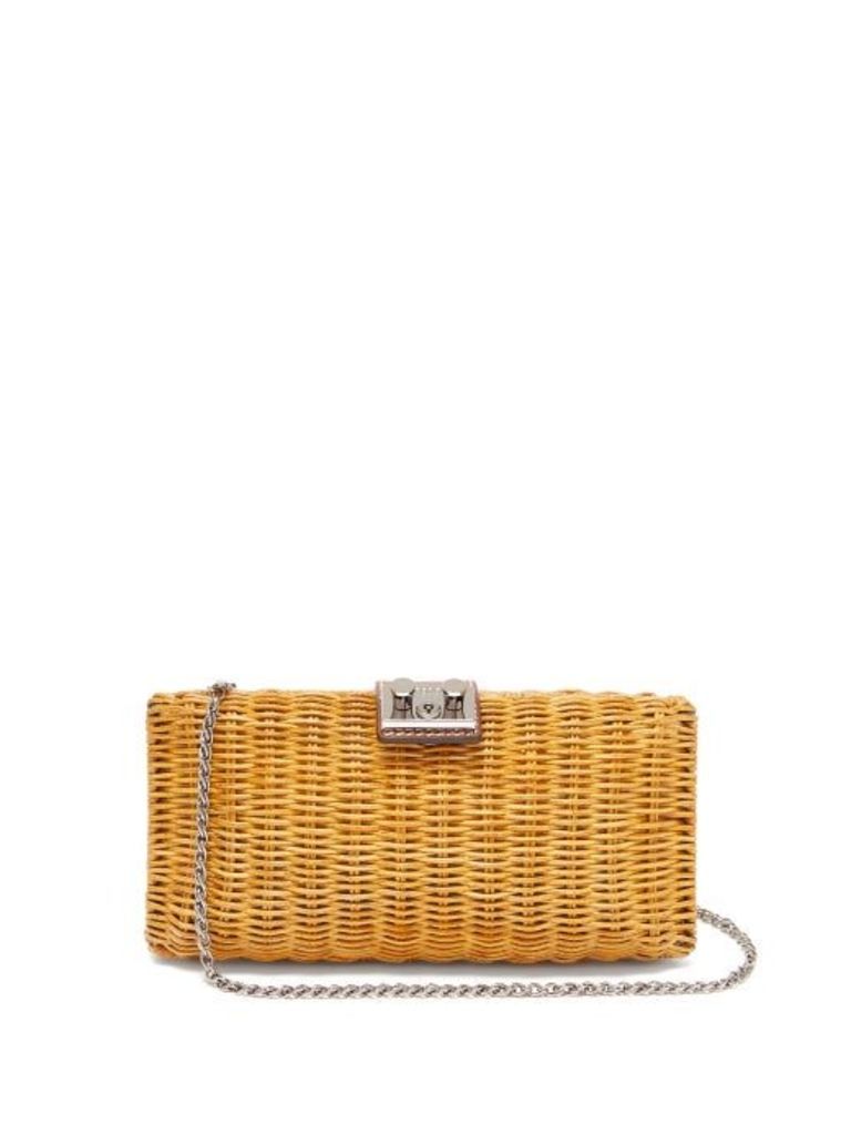 Rodo - Leather-trimmed Wicker Clutch Bag - Womens - Brown