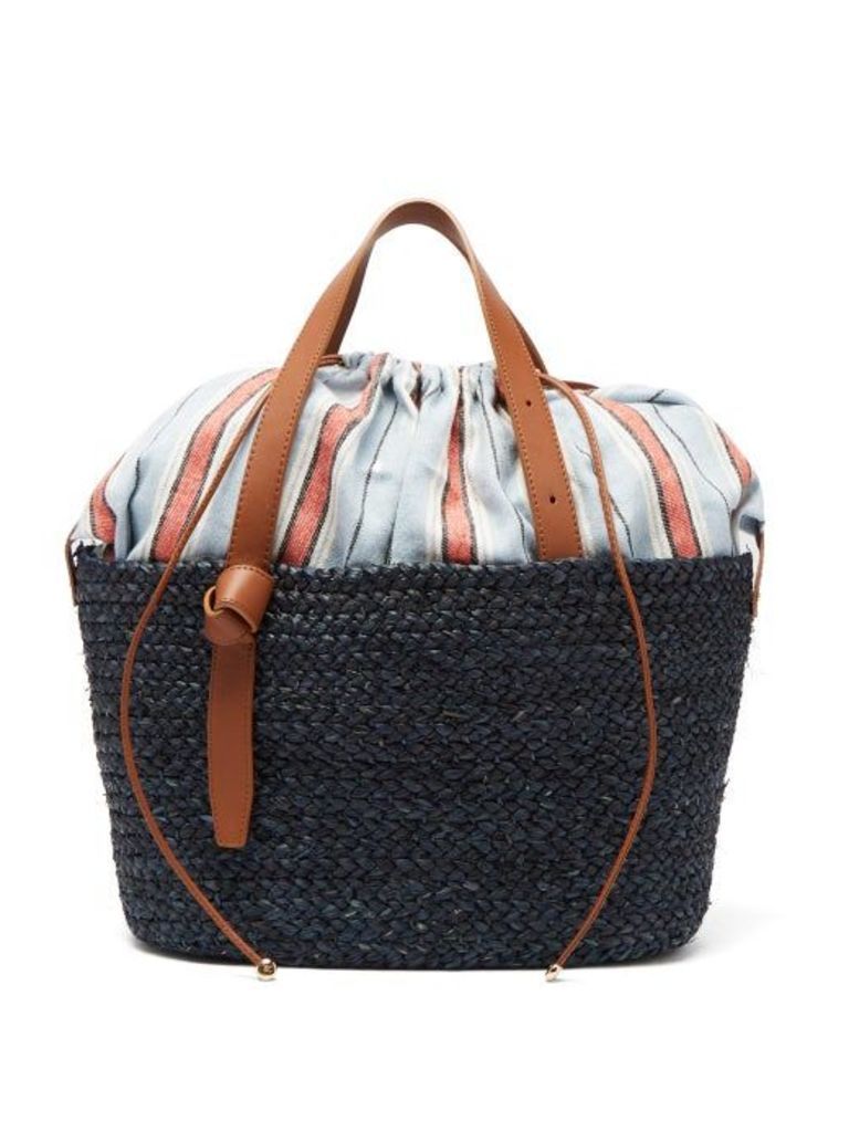 Cesta Collective - Woven-sisal, Leather And Cotton Basket Bag - Womens - Navy Multi