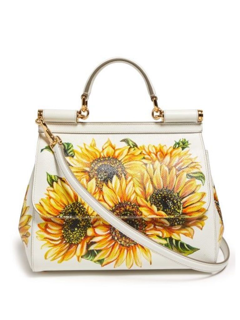 Dolce & Gabbana - Sicily Mini Sunflower-print Dauphine-leather Bag - Womens - White Multi