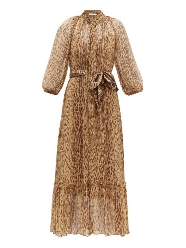 Zimmermann - Espionage Leopard-print Silk Midi Dress - Womens - Brown Multi