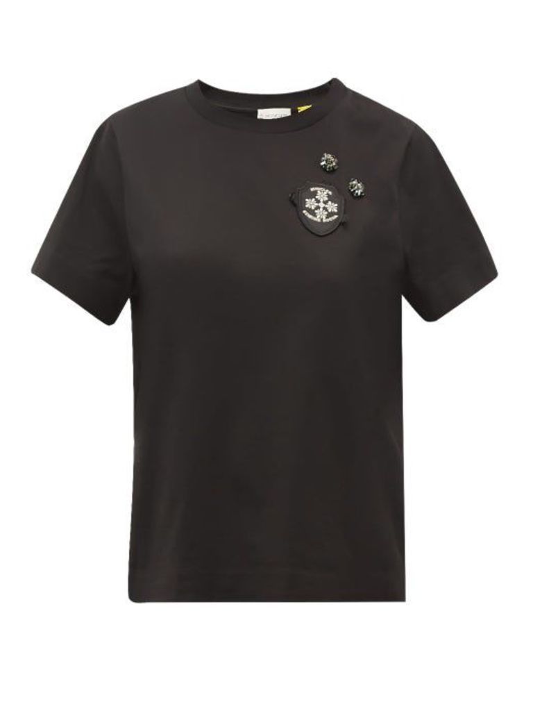 4 Moncler Simone Rocha - Crystal Embellished Cotton Jersey T Shirt - Womens - Black