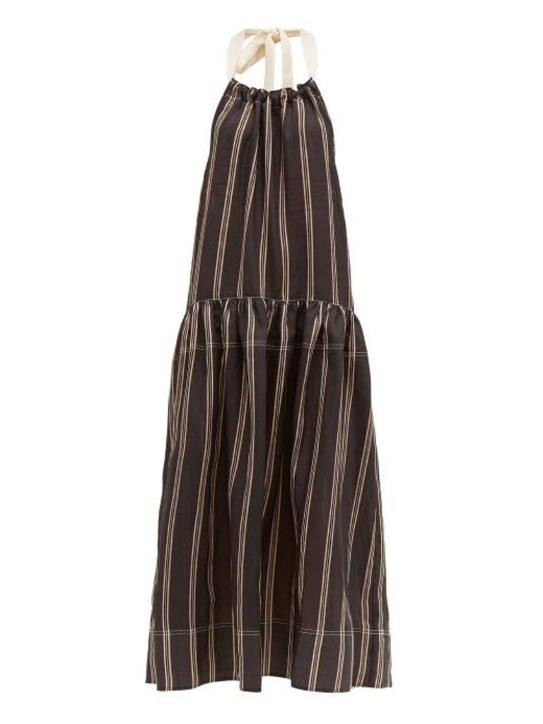 Lee Mathews - Granada Halterneck Striped Voile Maxi Dress - Womens - Black