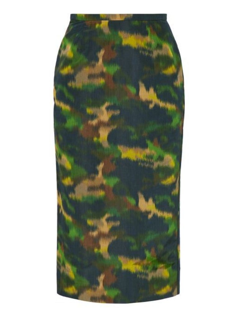 Rochas - Camouflage-print Cotton-blend Taffeta Pencil Skirt - Womens - Green Multi