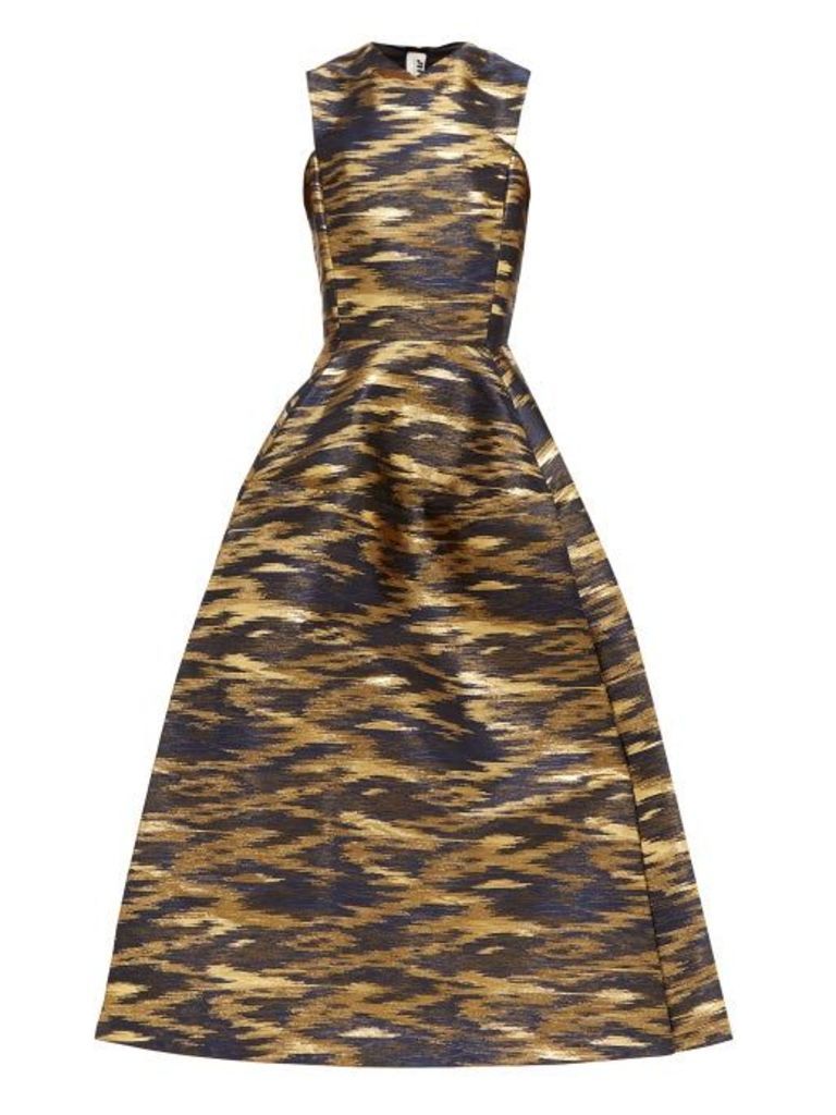 Maison Rabih Kayrouz - A Line Ikat Brocade Gown - Womens - Navy Gold