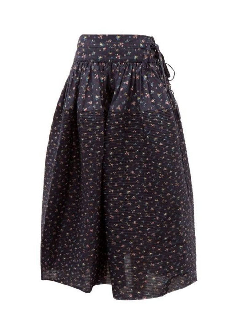 Horror Vacui - Toga Pintucked Floral-print Cotton Skirt - Womens - Navy Multi